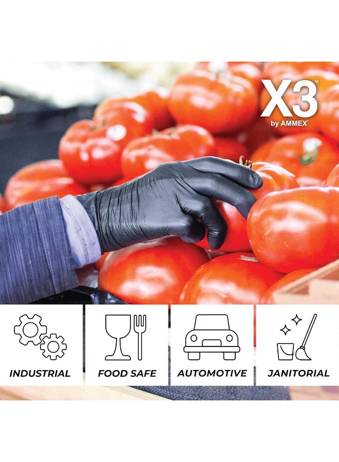 X3 Ammex X3 Industrial Black Nitrile Gloves, Box of 100, 3 Mil, Size Medium, Latex Free, Powder Free, Textured, Disposable, Food Safe, BX344100-BX - Image 5